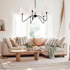 5-Light Modern Chandeliers, Pendant Lights Fixture with Linen Beige Fabric Shade for Living Room Dining Room Bedroom Hallway Entryway, Height Adjustable,E12