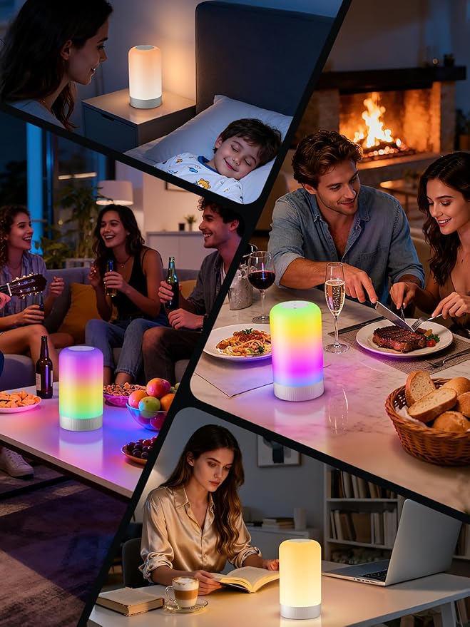 RGBICWW Smart Table Lamp, Touch Bedside Lamp with App Control, LED Desk Lamp with Music Sync, 30+ Scenes & 16M Colors, Color Changing Lamp for Bedroom Living Room Gaming Dimmable Night Light, Gold