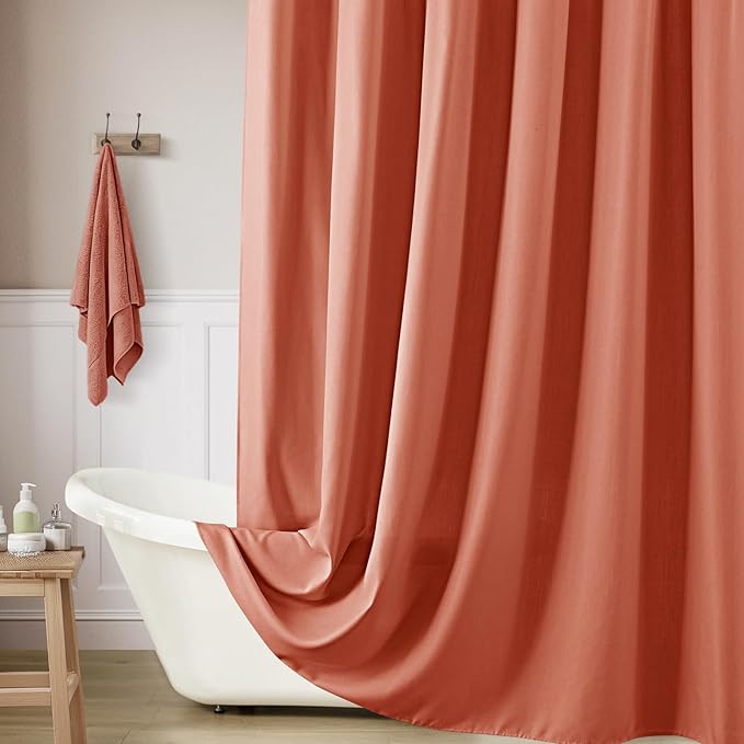 Terracotta Linen Small Stall Shower Curtains for Bathroom Natural Boho Shower Curtains Stall Bath 36x72 Cloth Fabric Half Narrow Water Repellent RV Drapes for Bathtub 36 x 72 Inches