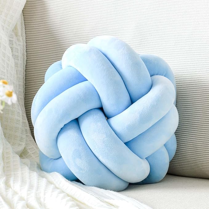 Uvvyui Knot Pillow Ball, Soft Blue Home Decor Knotted Pillows, Cute 8" Knot Pillow Round Velvet Plush Throw Pillow, Aesthetic Decorative Pillows for Bed, Floor, Couch, Bedroom