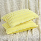 FUTEI Yellow Striped Decorative Throw Pillow Covers 12x20 Inch Set of 2,Rectangle Winter Decorations Couch Lumbar Pillowcase,Soft Cozy Faux Rabbit Fur & Velvet Back,Modern Home Decor for Bed