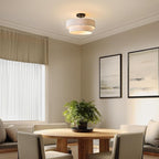 GLOBE Electric 66000138 2-Light Semi-Flush Mount Ceiling Light, Matte Black, 2-Tier, White Linen Shade, Home Improvement, Dining Room, Kitchen