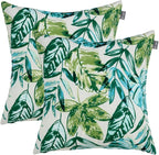 Water Resistant Outdoor Throw Pillows for Patio Furniture,18x18 Inch Decorative Pillows Set of 2 with Insert,Hidden Zipper Headrests for Sofa Couch Chair(Palm Leaf)
