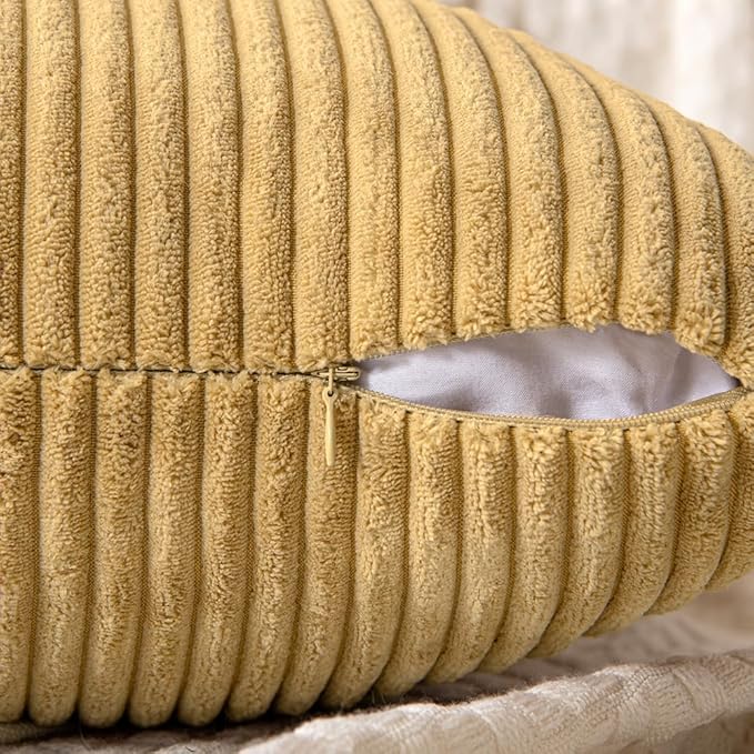 MIULEE Khaki Corduroy Pillow Covers Pack of 2 Boho Decorative Spliced Throw Pillow Covers Soft Solid Couch Pillowcases Cross Patchwork Textured Cushion Covers for Living Room Bed Sofa 16x16 inch