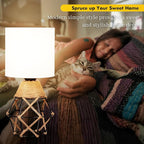 Hamilyeah Boho Lamp, Woven Table Lamp for Nightstand with On/Off Switch, Bedroom Lamp with White Fabric Shade, Simple Table Light for Bedside, Living Room
