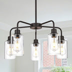 VINLUZ 5-Light Oil-Rubbed Chandelier with Clear Glass Shades, E26 Base Modern Pendant Light Fixture, Adjustable Swivel Heads Ceiling Lighting, Farmhouse Chandelier for Dining Room Kitchen Hallway