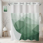 No Hook Shower Curtain with Snap in Liner and Sheer Window, Green Modern Geometric Fabric Shower Curtain Set for Bathroom Decor, 15-Second Quick Install, Abstract Irregular Ombre, 71"X86"