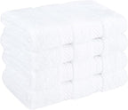 American Soft Linen Luxury Washcloths for Bathroom, 600 GSM 100% Cotton 4 Piece Turkish Wash Cloth Set, 13x13 in Soft Rags for Body and Face, White Washcloths