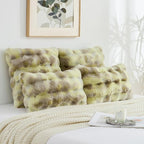 FUTEI Green White Decorative Throw Pillow Covers 20x20 Inch Set of 2,Soft Fuzzy Faux Rabbit Fur Cushion Covers with Raised Texture,Neutral Boho Home Decor for Couch Bed Living Room