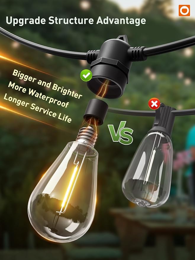 addlon 50FT LED Outdoor String Lights, Remote Dimmable Patio Lights with Timer & 3 Lighting Modes, 16 Shatterproof Edison Bulbs, Waterproof Connectable String Lights for Outside Backyard Party Décor
