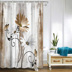 Rustic Farmhouse Shower Curtain, Farm Tan Cream Daisy Floral Flowers and Butterfly on Country Wooden Shower Curtain for Bathroom, Beige Brown Shower Curtain with 12PCS Hooks, 47X64IN
