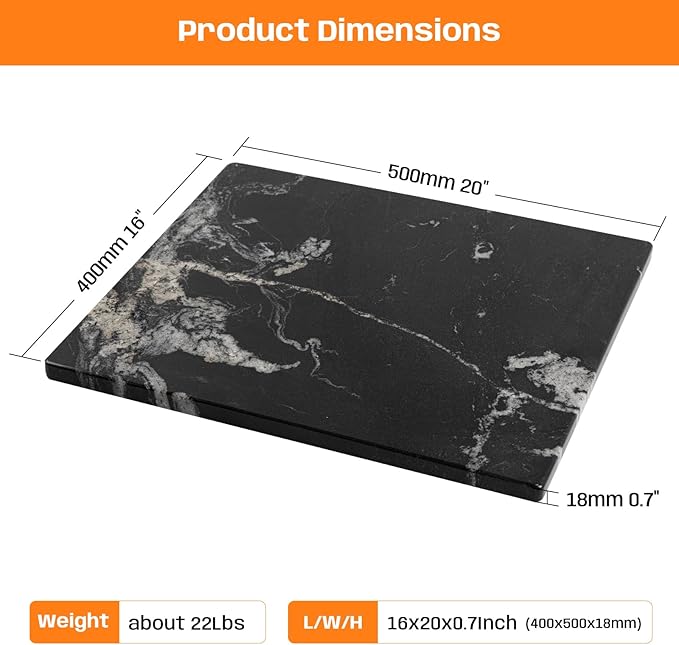 Black Marble Cutting Board For Kitchen, 16x20 Inch Large Marble Slab Pastry Board With Non-Slip Feet For Baking, Cheese, Charcuterie, Chocolate