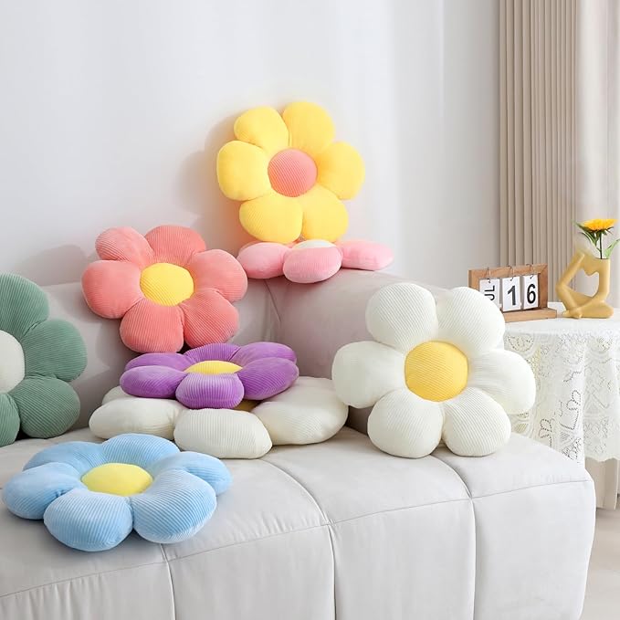 Six Petal Flower Pillow,Soft Flower Shaped Throw Pillows Cushion Seating for Home Decorative,Cute Daisy Throw Pillow for Bed Sofa Couch (White,15.7'')