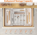Lifewit Silverware Drawer Organizer, Expandable Utensil Organizer for Kitchen Drawers, Adjustable Cutlery and Flatware Tray, Plastic Spoons Forks Knives Holder Storage Dividers, Large, White