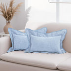 HAUSSY Scalloped Pillow Covers 12x20 Set of 2,Decorative Lumbar Throw Pillows Cute Aesthetic Preppy Cushion Covers for Couch Bed Living Room,Light Blue