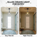 10" Seeded Glass Pendant Lights Kitchen Island Black Pendant Ceiling Light with Hand-Blown Clear Glass Over Dining Table Kitchen Sink Entryway Hallway, E26