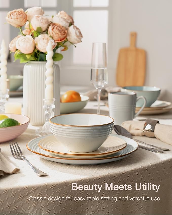 Famiware Jupiter Dinnerware Set, Plates and Bowls Dish Sets for 8 (24 Pieces), Microwave and Dishwasher Safe Stoneware Speckled Tableware, Chip and Scratch Resistant, Multi-color