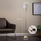 Modern Glass Floor Lamp for Bedroom, 63'' Vintage Mid-Century Floor Lamp with Milky White Frosted Glass Globe Shade for Living Room Corner, Slim Standing Reading Lamp for Office Decor (White)