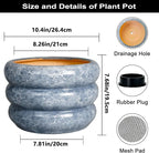 SQOWL Ceramic Planter 10 Inch - Indoor Plant Pot with Drainage Hole Outdoor Planter Large Flower Pot Modern Decorative Plant Pot for Bathroom Room Decorations Gray