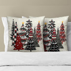 Christmas Trees Throw Pillow Covers 18x18 Set of 2, Xmas Tree Red Black Buffalo Plaid Decorative Pillow Cases Couch Sofa Square Cushion Cover Winter Holiday Farmhouse Home Decor