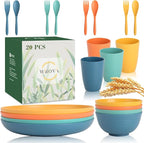 Wrova Wheat Straw Plates and Bowls Set with Flatware,20-piece Unbreakable Kids Plates and Bowls sets,Dishwasher Safe Wheat Straw Dinnerware Sets for Kitchen,Camping,Apartment and Dorm.Vibrant Series