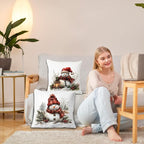 JINYO Vintage Red Plaid Christmas Snowman Pillow Covers 18x18 Set of 2, Snowman Christmas Decor, Rustic Winter Red Berries Pine Cone Botanical Throw Pillow Covers for Couch Living Room Bedroom