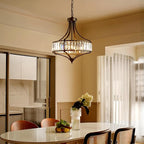 XINGQI Crystal Chandeliers for Dining Room,Modern Black Chandelier,Metal Round Shade Farmhouse 4-Light Rustic Pendant Lighting Fixtures for Hallway Bedroom Foyer