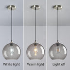 Light Grey Glass Pendant Lights Kitchen Island Globe Pendant Light Fixtures Modern Pendant Lighting for Bedroom Living Dining Room Light Fixture (9.84 in, 1 Pack)
