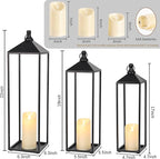 22'' 19'' 17'' Lanterns Decorative Outdoor Indoor, Set of 3 Black Metal Candle Lanterns Halloween Lanterns Modern Farmhouse Floor Lantern Decor for Room, Porch, Mantle, Patio, Garden
