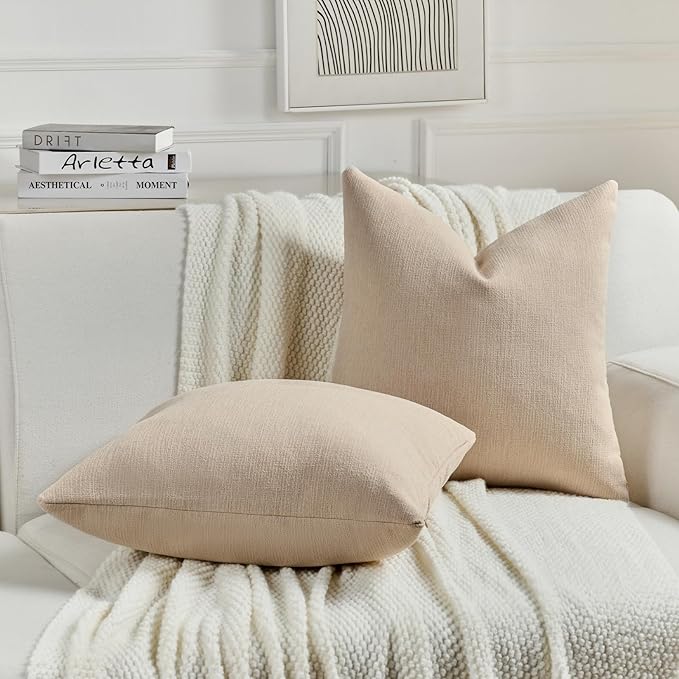 FUTEI Dusky Pink Chenille Decorative Throw Pillow Covers 20x20 Inch Set of 2,Soft Cozy Faux Linen Textured Cushion Case,Farmhouse Home Decor for Couch Living Room