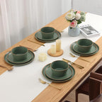 Melamine Dinnerware for 4, 12 Pieces Unbreakable Matte Plastic Plates and Bowls set, Kitchen Dish set BPA Free, Dishwasher Top Safe, Not Microwave, Not Oven (Green)