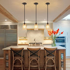 Glass Pendant Lights Kitchen Island, 1-Light Modern Black Pendant Light Fixtures with Hammered Clear Glass and Rods, Farmhouse Mini Hanging Light for Kitchen Sink Dining Room Bedroom, E26