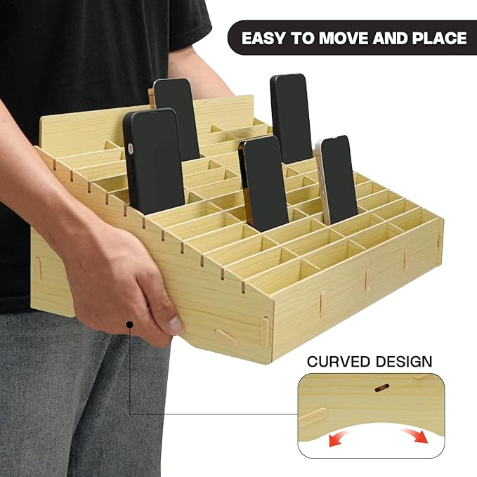 HengTianMei 48 Grid Wooden Desktop Storage Box Mobile Phone Management Storage Box Creative Desktop Office Meeting Finishing Grid Multi Cell Phone Rack Display