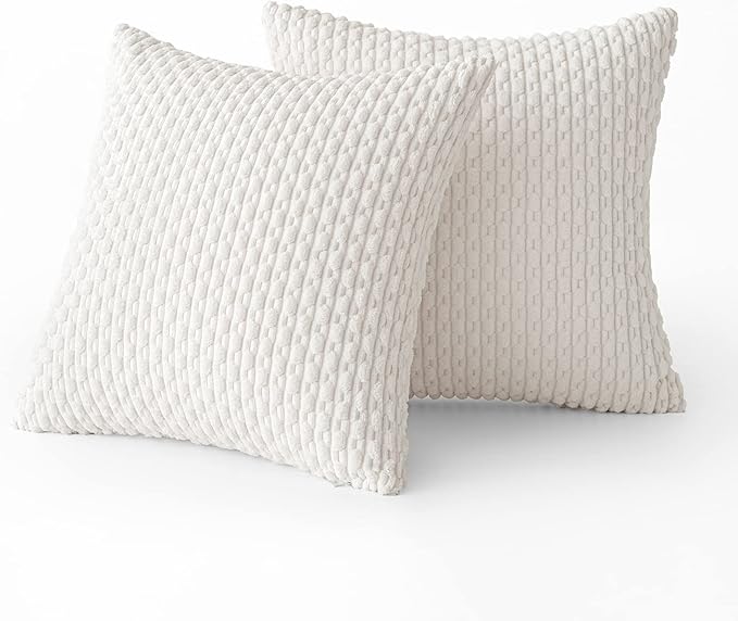 MIULEE Christmas Throw Pillow Covers Soft Corduroy Decorative Eruo Sham Set of 2 Boho Striped Pillow Covers Pillowcases Farmhouse Home Decor for Couch Bed Sofa Living Room 24x24 Inch Pure White