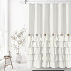 Seasonwood Ivory Shower Curtain Cute Ruffle Shabby Chic Button Design Country Style,72x72 inch