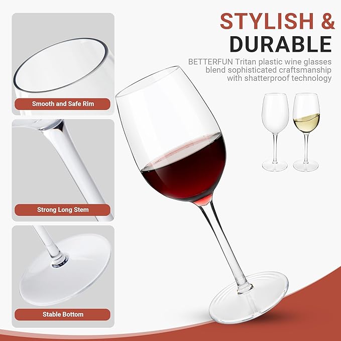 Tritan-Plastic Floating Red Wine Glasses for Pool Set of 2, 12.5 oz Holiday Drinkware Durable Wine Glasses with Long Stem, Ideal for Home, Party, Wedding, Beach