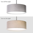 SomSom Ceiling Light, Semi-Flush Mount Modern Fabric Pendant Light Shade, Large Grey Drum Lampshade, Round Pendant Lamp, Lamps for bedrooms, Flush Chrome Matt, 3 Bulbs