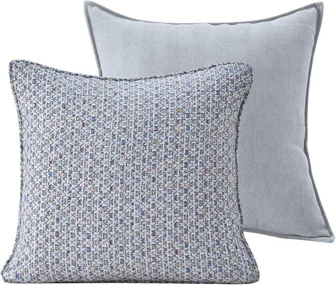 Grey Luxury Tweed & Chenille Throw Pillow Covers – Set of 2 (18" x 18") with Soft and Luxurious Textures Decorative Throw Pillows for Couch, Bed, and Home Decor