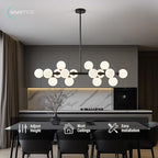 16-Light Globe Sputnik Chandelier, Mid Century Modern Light Fixture Over Table, Black Linear Chandeliers for Dining Room and Kitchen Island (Milk White Glass Bubble Shades, 40 Inch)