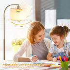 Arc Floor Lamp with Remote and Stepless Dimmable Bulb, Colors Temperature & Brightness Adjustable, Floor Lamps for Living Room（Deep Beige Shade & Brown Pole）
