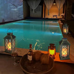 TAKE ME 14" Solar Lanterns Outdoor Waterproof Garden Lanterns Large Flickering Flameless Candle Mission Lights for Table,Outdoor,Party Mothers Day Gifts ( 2 Packs Bronze-Green Color)