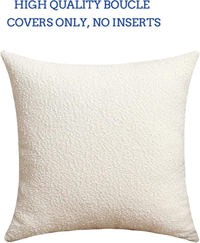 Jeneoo Ivory Decorative Square Thick Accent Throw Pillow Covers Fine Textured Boucle Couch Cushion Cases for Livingroom Sofa Decor, Set of 1, 24 x 24 Inch