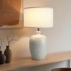 WJShome 27" Farmhouse Ceramic Table Lamp with Unique Ice Pattern Effect and White Linen Shade - Perfect for Bedroom, Living Room, Dining, and Office! (Bulb Not Included)