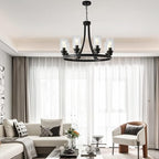 Black Chandelier 8 Lights, Kitchen Island Lighting Industrial Chandelier with Clear Glass Shade, Farmhouse Pendant Light for Dining Room Living Room Bedroom