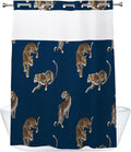 Boho Leopard Cheetah Theme no hook Tropical Forest Wildlife Animal Shower Curtain with Snap in Fabric Liner Set, Detachable Liner,See Through Mesh Top Window,Waterproof Washable 72"W x 74"H