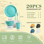 Wrova Wheat Straw Dinnerware Sets of 20,Dishwasher Safe Kitchen Plates and Bowls Sets,Camping Dishes Sets Contains Dinner Plates,Cereal Bowls,Drinking Cups and Flatware.(Green)