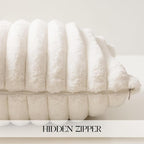 MOSAYT Faux Fur Double Throw Pillow Covers 18x18, Set of 2, Plush Velvet Soft Pillow Case,Fluffy Striped Decorative Couch Pillow Covers for Sofa, Bedroom, Living Room(Cream White)