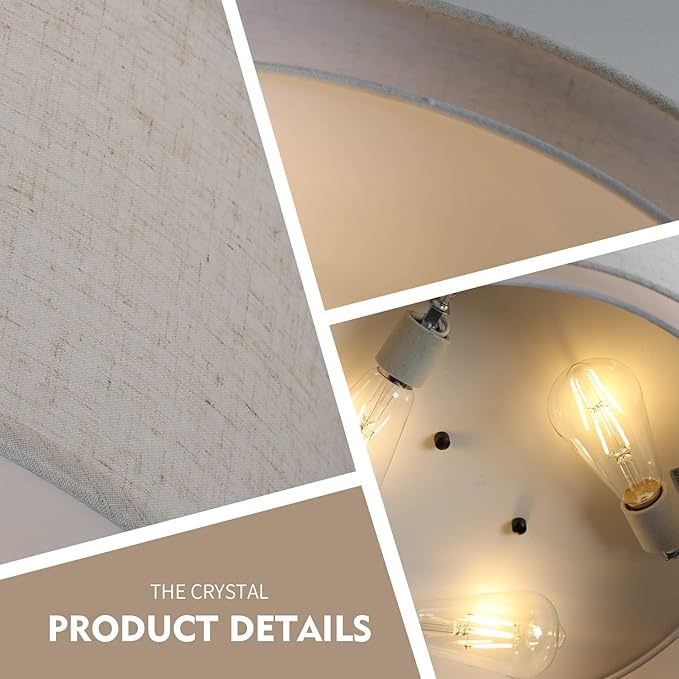 18'' Flush Mount Ceiling Light Modern Farmhouse Drum Ceiling Light Fixture with Linen Fabric Shade 3-Light Drum Ceiling Lighting Round Semi Flush Lighting for Bedroom Hallway Living Room