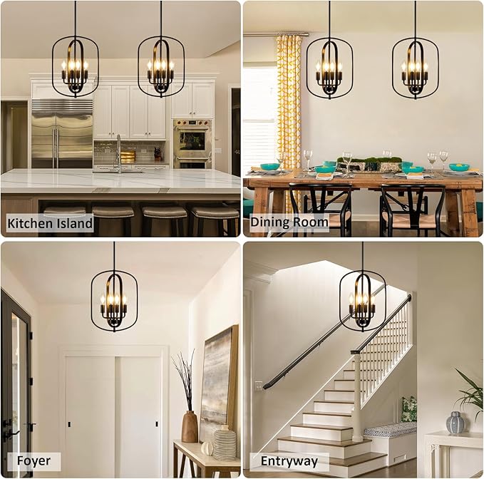 Black Chandelier Light, Modern Farmhouse Chandeliers for Dining Room Light Fixture Entryway Industrial Rustic Geometric Hanging Foyer Lighting Fixtures Kitchen Chandelier for Entryway Bedroom Hallway