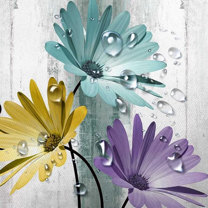Rustic Farmhouse Shower Curtain, Farm Teal Daisy Floral Flowers and Butterfly on Country Wooden Shower Curtain for Bathroom, Turquoise Blue Bathroom Shower Curtains with 12PCS Hooks, 70X75IN